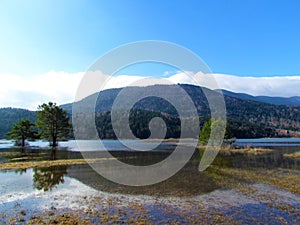 Scenic view of beautiful lake Cerknica or Cerknisko jezero in Notranjska