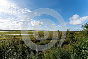 Scenic view of a beautiful landscape with river and open fields found in Lauwersoog, Netherlands