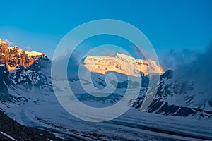 Scenic view of beautiful landscape of Swiss Alps with a majestic Glacier de Corbassiere.