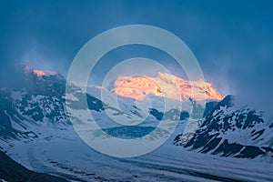 Scenic view of beautiful landscape of Swiss Alps with a majestic Glacier de Corbassiere.