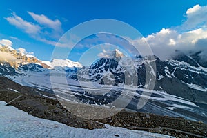 Scenic view of beautiful landscape of Swiss Alps with a majestic Glacier de Corbassiere.