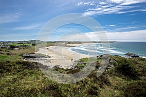 Scenic view of beautiful long Hellestostranden white sand beach near Stavanger city