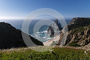 Scenic view of the beautiful Ursa Beach Praia da Ursa in Sintra