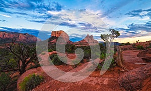 Scenic view of Bell Rock and Courthouse Butte, Sedona, AZ.