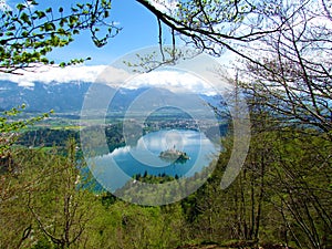 Scenic view of Bled lake in Gorenjska, Slovenia form Osojnica