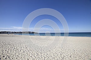 Scenic view of Bondi beach against blue sky, Sydney, Australia