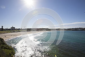 Scenic view of Bondi beach against sky, Sydney, Australia