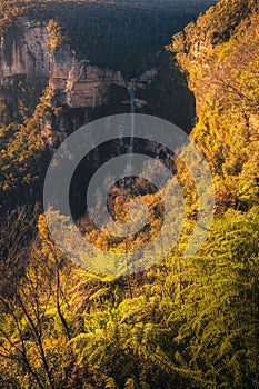 Scenic view of Bridal Veil Falls, located in the Blue Mountains National Park in Sydney, Australia