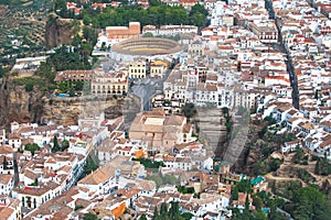 Scenic view of bridge, canyon and bullring, Ronda, Malaga, Andalusia, Spain photo