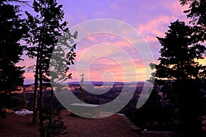 Scenic view of the Bryce Canyon National Park during a colorful sunset in Utah, United States