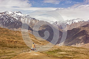 Scenic view of the Buddha statue facing Himalayan mountains