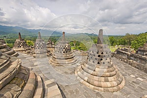 Scenic view of the Buddhist Borobudur temple in Indonesia