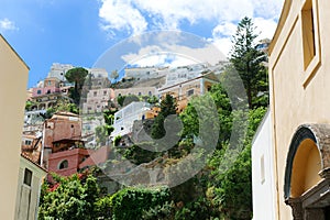 Scenic view of buildings in Positano, the vertical city, Amalfi coast, Italy