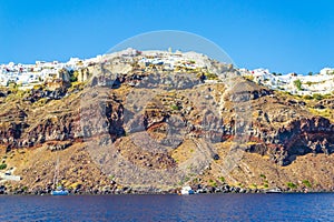 Scenic view of the Caldera wall Oia village Santorini island Greece