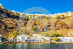 Scenic view of the Caldera wall Oia village Santorini island Greece