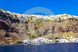Scenic view of the Caldera wall Oia village Santorini island Greece