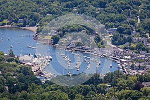 Scenic view of Camden Harbor in summertime