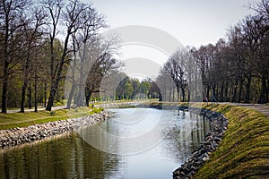 Scenic view of canal against clear sky