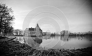 Scenic view of castle Horst in black and white