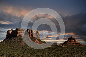 Scenic view of castle rock formation in Sedona, AZ, USA on a cloudy day