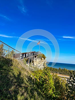 Scenic view of Castle Rock in St. Ignace, Michigan