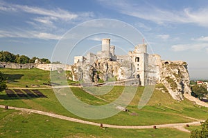 Scenic view of the castle ruins in Ogrodzieniec village. Poland