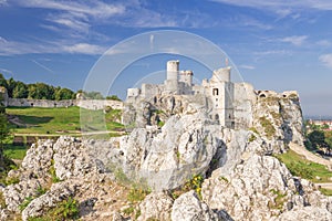 Scenic view of the castle ruins in Ogrodzieniec village. Poland