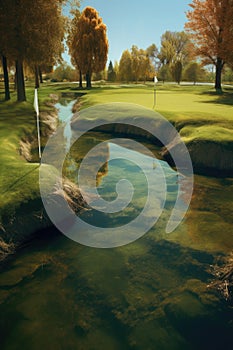 a scenic view of a challenging water hazard on a golf course