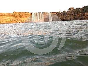 Scenic view of the Chitrakut Falls from the boat