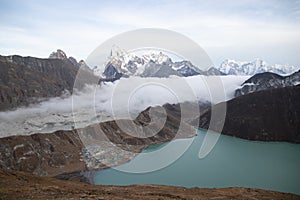 Scenic view of Cholatse 6,440 m and Taboche 6542 m at gokyo ri mountain peak near gokyo lake during Everest base camp trekking in