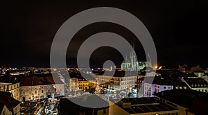 Scenic view on chrismas Brno center, Zelny trh and cathedral of Saint Peter photo