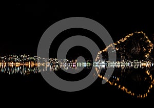 Scenic view of the city of Kotor illuminated at night in Montenegro