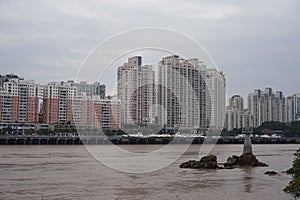 Scenic view of a city skyline with tall buildings stretching up towards the sky in Wenzhou, China