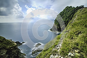 Scenic view from cliff top of Kapas Island, Terengganu, Malaysia. photo