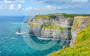 Scenic view of Cliffs of Moher, one of the most popular tourist attractions in Ireland, County Clare.