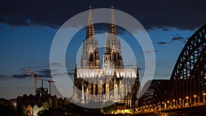 Scenic view of Cologne Cathedral at night.