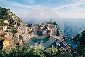 Scenic view of colorful village Vernazza in Cinque Terre, Italy