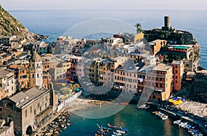 Scenic view of colorful village Vernazza in Cinque Terre, Italy