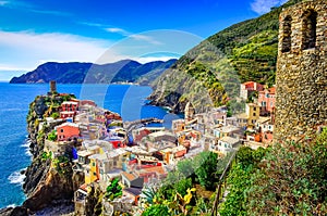 Scenic view of colorful village Vernazza in Cinque Terre