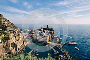 Scenic view of colorful village Vernazza in Italy