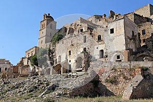 Scenic view of Craco ruins, ghost town abandoned after a landslide, Basilicata region