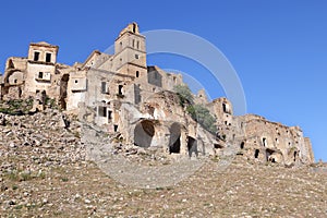 Scenic view of Craco ruins, ghost town abandoned after a landslide, Basilicata region