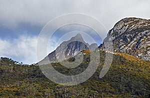 Scenic view of Cradle mountains Little Horn in Tasmania, view from Ronie Creek