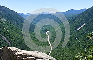 The scenic view of Crawford Notch in the summer from Mt. Willard in Carroll County in the White Mountains of NH photo