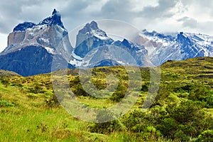 Scenic view of Cuernos del Paine mountains
