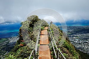 Scenic view d=from the Stairway to Heaven peak in Ohau, Hawaii