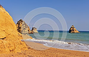 Scenic view of Dona Ana beach, Portugal