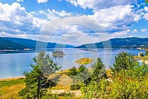 Scenic view Dospat lake Rhodope mountains Bulgaria