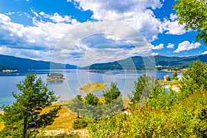 Scenic view Dospat lake Rhodope mountains Bulgaria