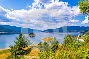 Scenic view Dospat lake Rhodope mountains Bulgaria